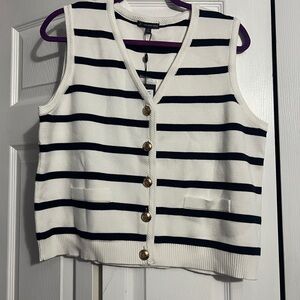 Striped Sleeveless Cardigan with Gold Buttons